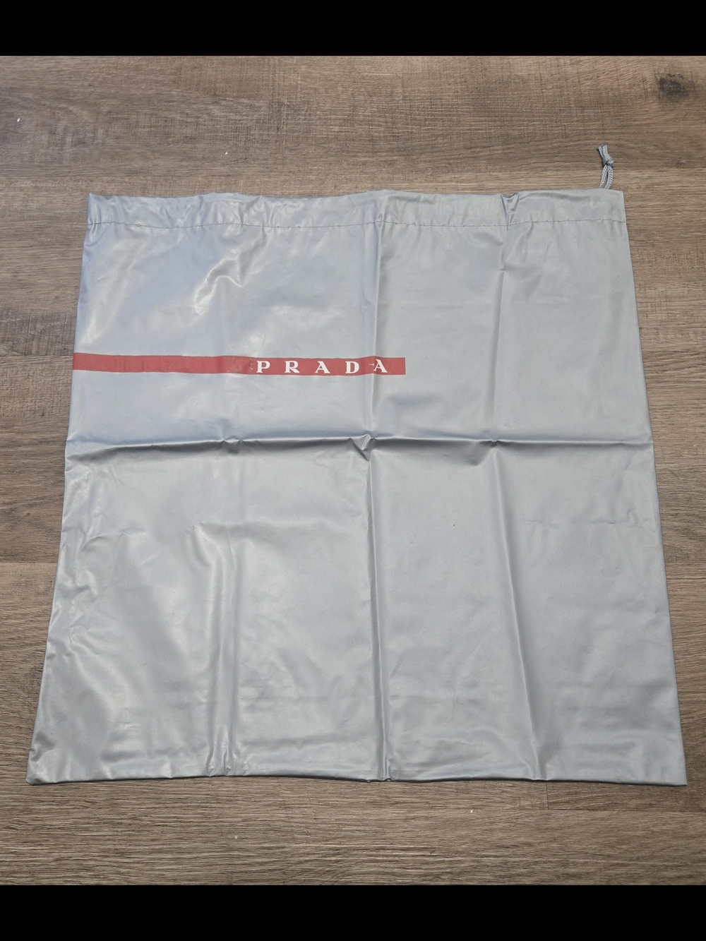 Prada Nylon Drawstring Dust Bag in Light Gray with Red Logo